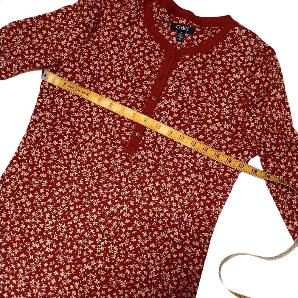 CHAPS Ditzy Print Red Long Sleeve Henley Top - Picture 7 of 9